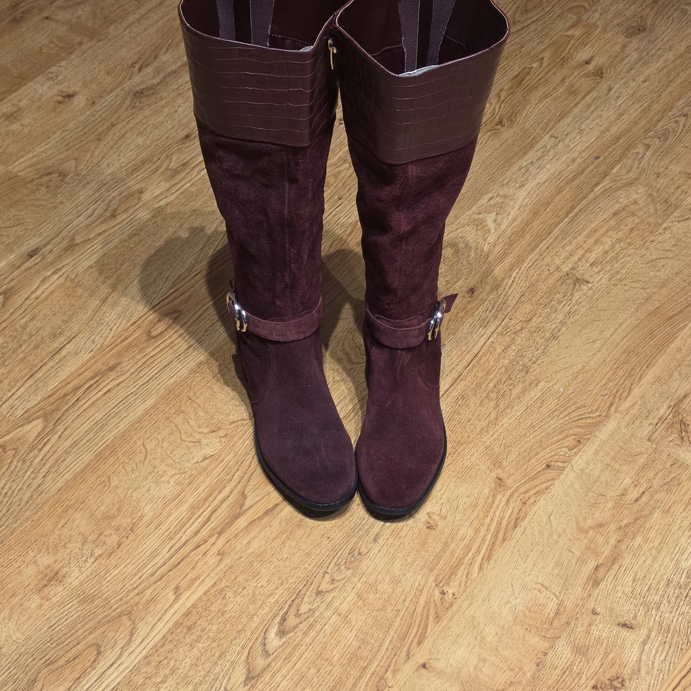 Marc Fisher Hailin Knee High Riding Boots Burgundy Wine, Size 7w
